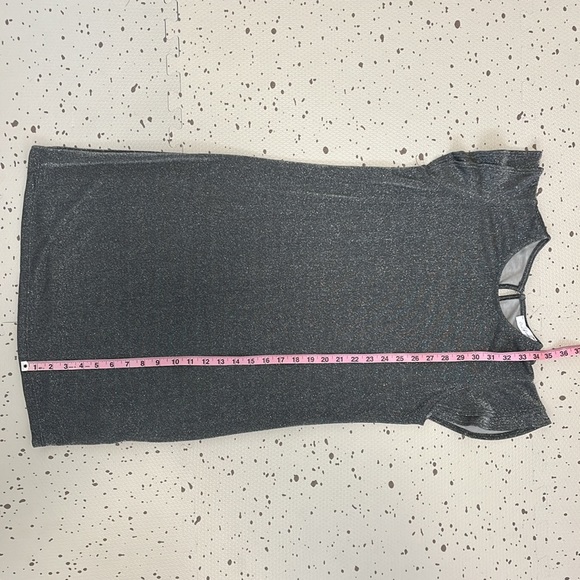 💘 CES FEMME - CHARCOAL GRAY SHIMMER SPARKLE RUFFLE SLEEVE MATERNITY DRESS - Picture 8 of 9